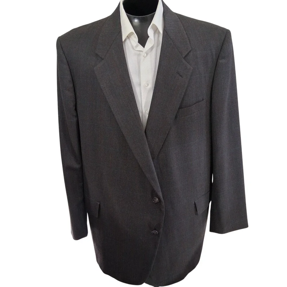 Palm Beach Suit 52R 50x28 Brown Windowpane Plaid Two Button Semi Structured